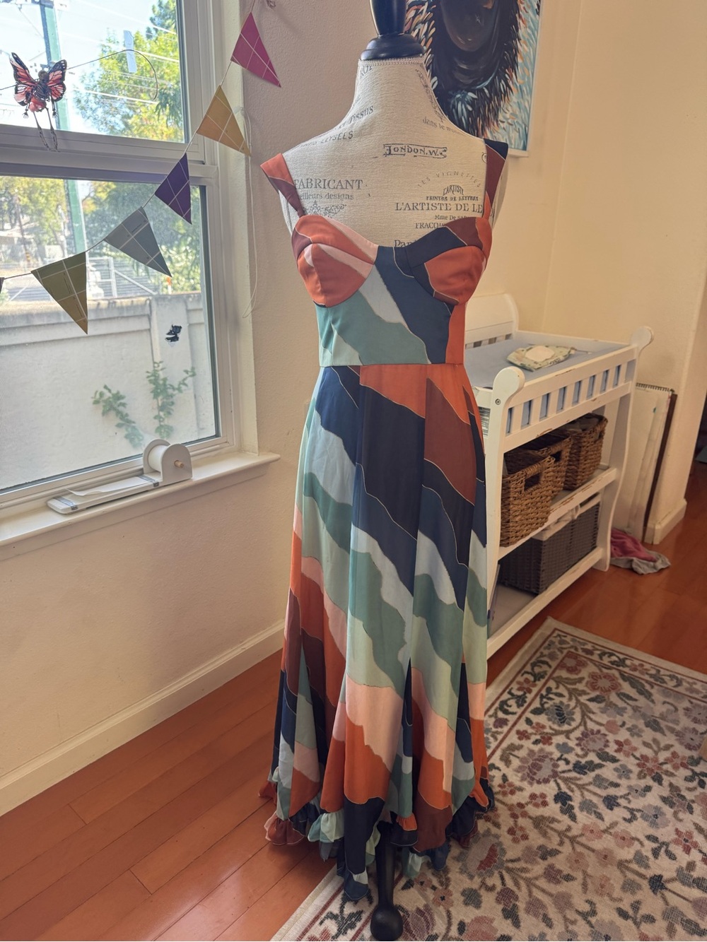 Hutch Multi-Color Striped Midi Dress in Rust, Teal & Navy
